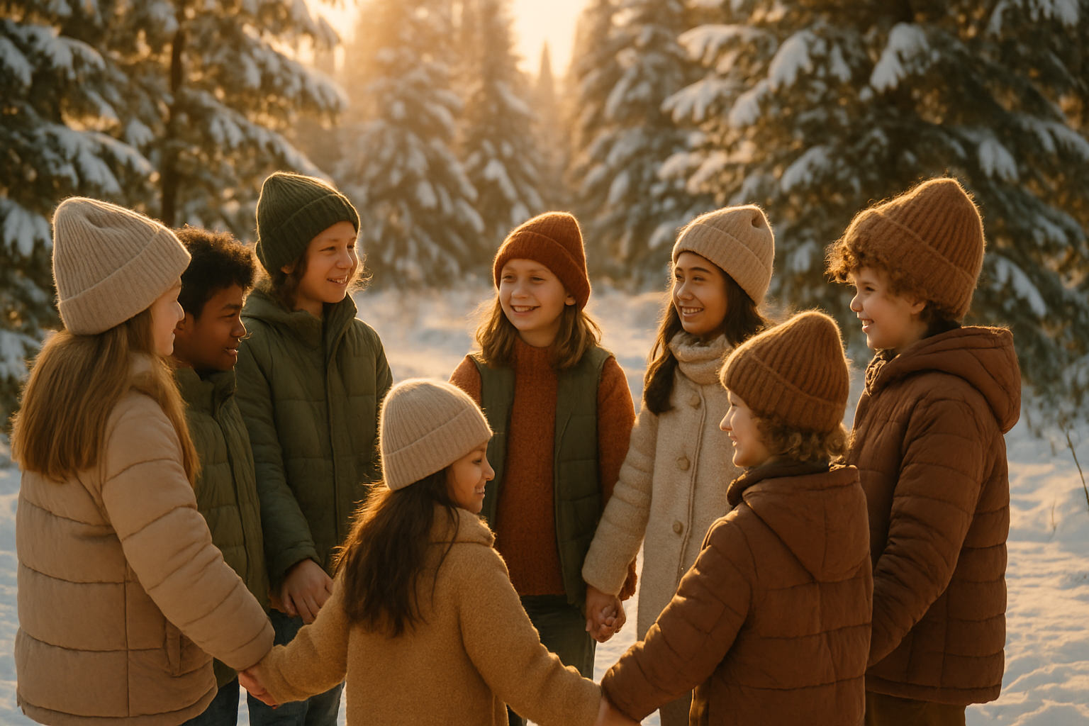 Dzieci bawiące się w zimowej scenerii